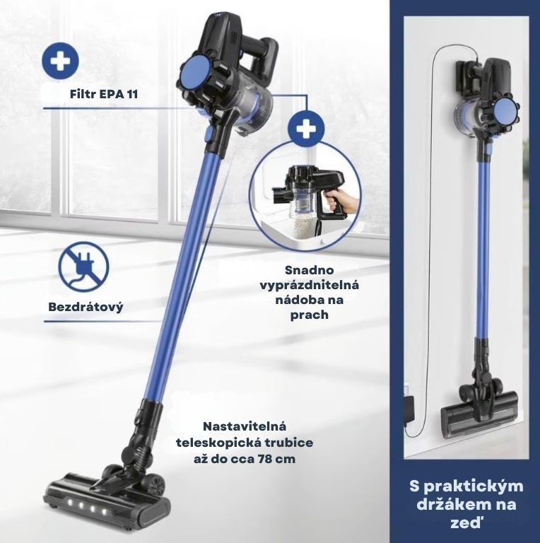 CleanMaxx AKU cyklónový tyčový a ruční vysavač s rotačním kartáčem 2v1 ATVSB-19118 černomodrý (4)